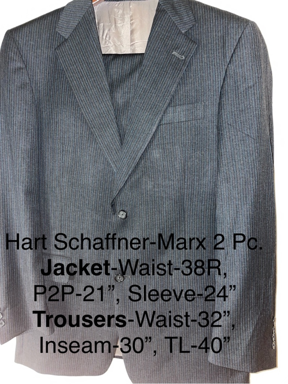 Hart Schaffner Marx Men's “Gold Trumpeter for Von Maur” 38R gray pinstriped
